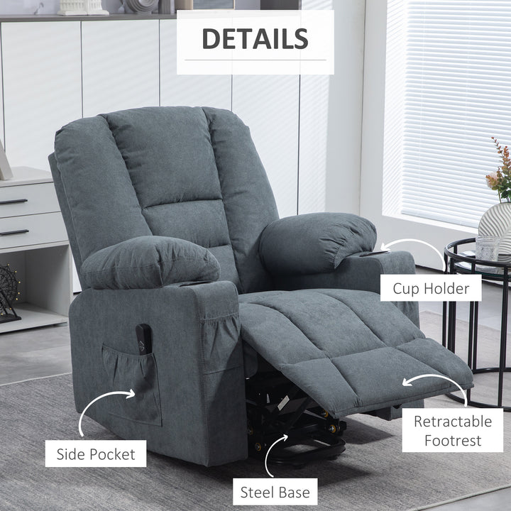 HOMCOM Oversized Riser and Recliner Chairs for the Elderly, Fabric Upholstered Lift Chair for Living Room w/ Remote Control, Side Pockets | Aosom UK