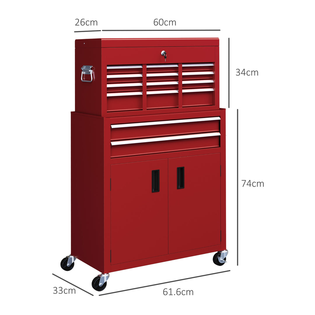 HOMCOM Portable Tool Box, Metal Tool Chest on Wheels with 6 Drawers for Garage and Workshop, Red | Aosom UK