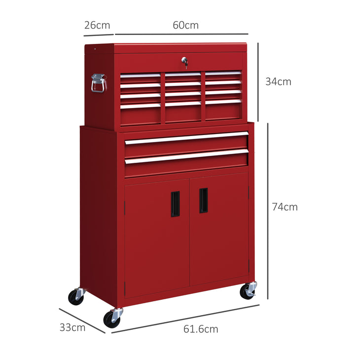 HOMCOM Portable Tool Box, Metal Tool Chest on Wheels with 6 Drawers for Garage and Workshop, Red | Aosom UK