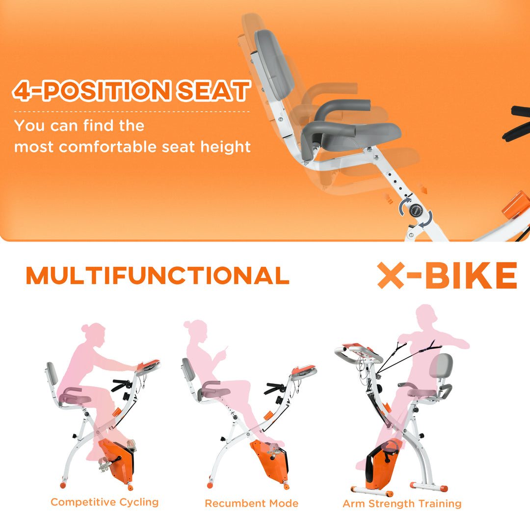 MCL 2-in-1 Folding Exercise Bike with 8-Level Magnetic Resistance, Arm Resistance Band, Pulse Sensor, Orange