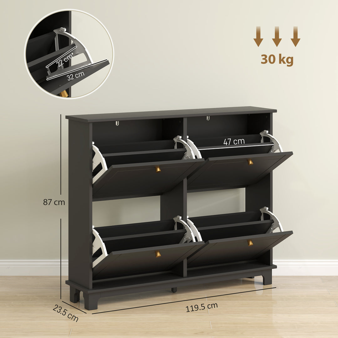 Narrow Shoe Storage Cabinet, Slim Shoe Cabinet with 4 Flip Drawers, Adjustable Shelves for 16 Pairs of Shoes, Black