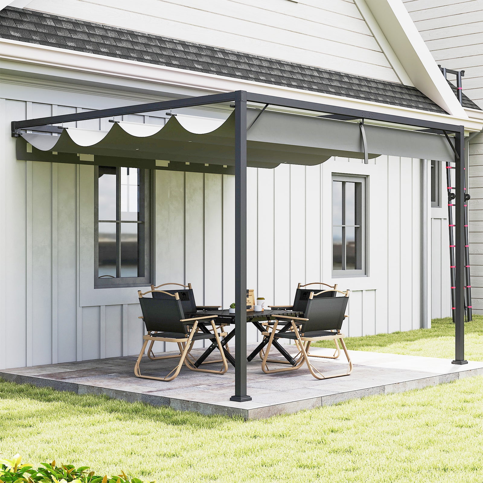 3 x 3 m Pergola, with Sliding Canopy - Grey