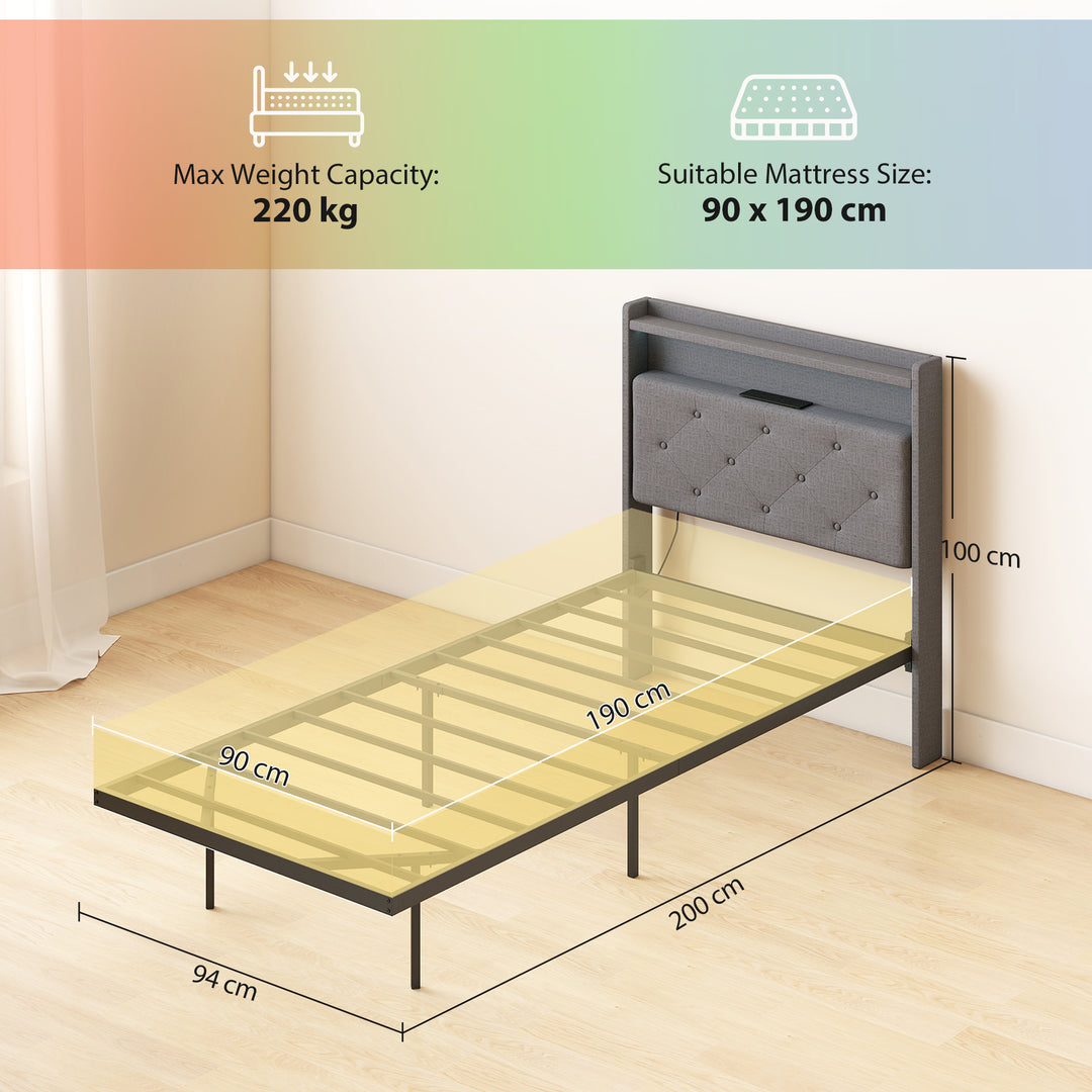 Floating Bed Frame, Upholstered 3ft Single Size Bed, Platform Bed with
