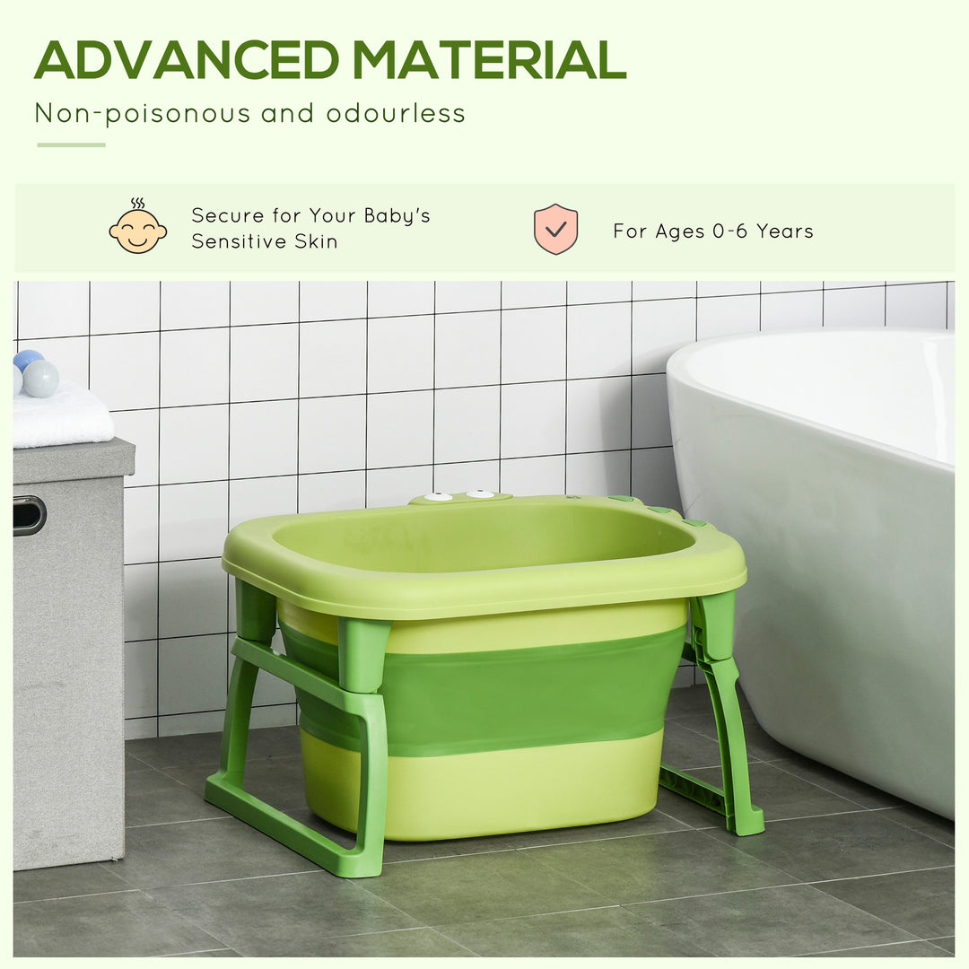 HOMCOM Baby Bath Tub for 0-6 Years Collapsible Non-Slip Portable with Stool Seat for Newborns Infants Toddlers Kids Crocodile Shape Green | Aosom UK