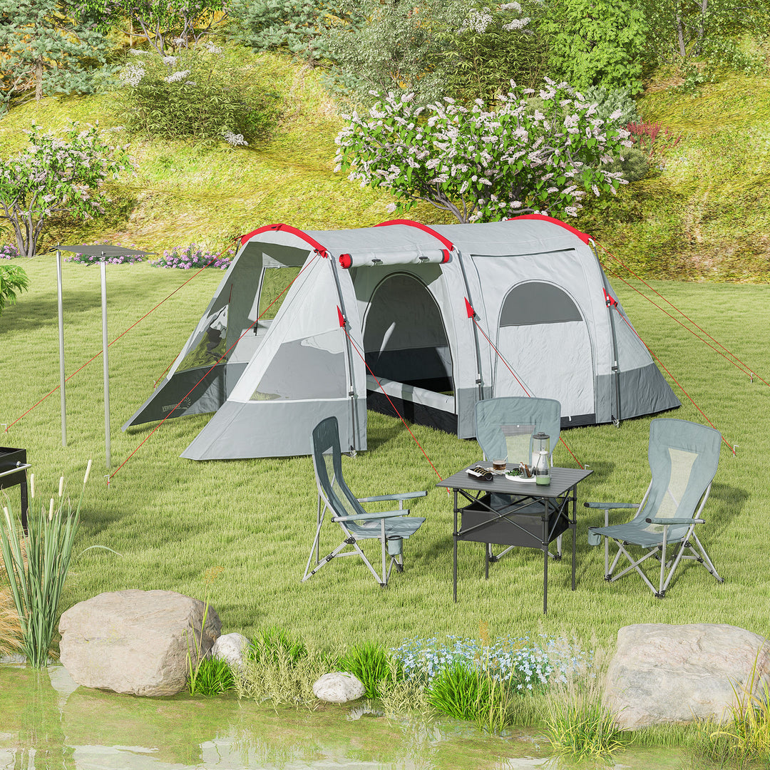 6-8 Person Tunnel Tent, Camping Tent with Bedroom, Living Room, Sewn-in Floor, 3 Doors and Carry Bag, 2000mm Water Column for Fishing, Hiking, Sports, and Traveling, Grey