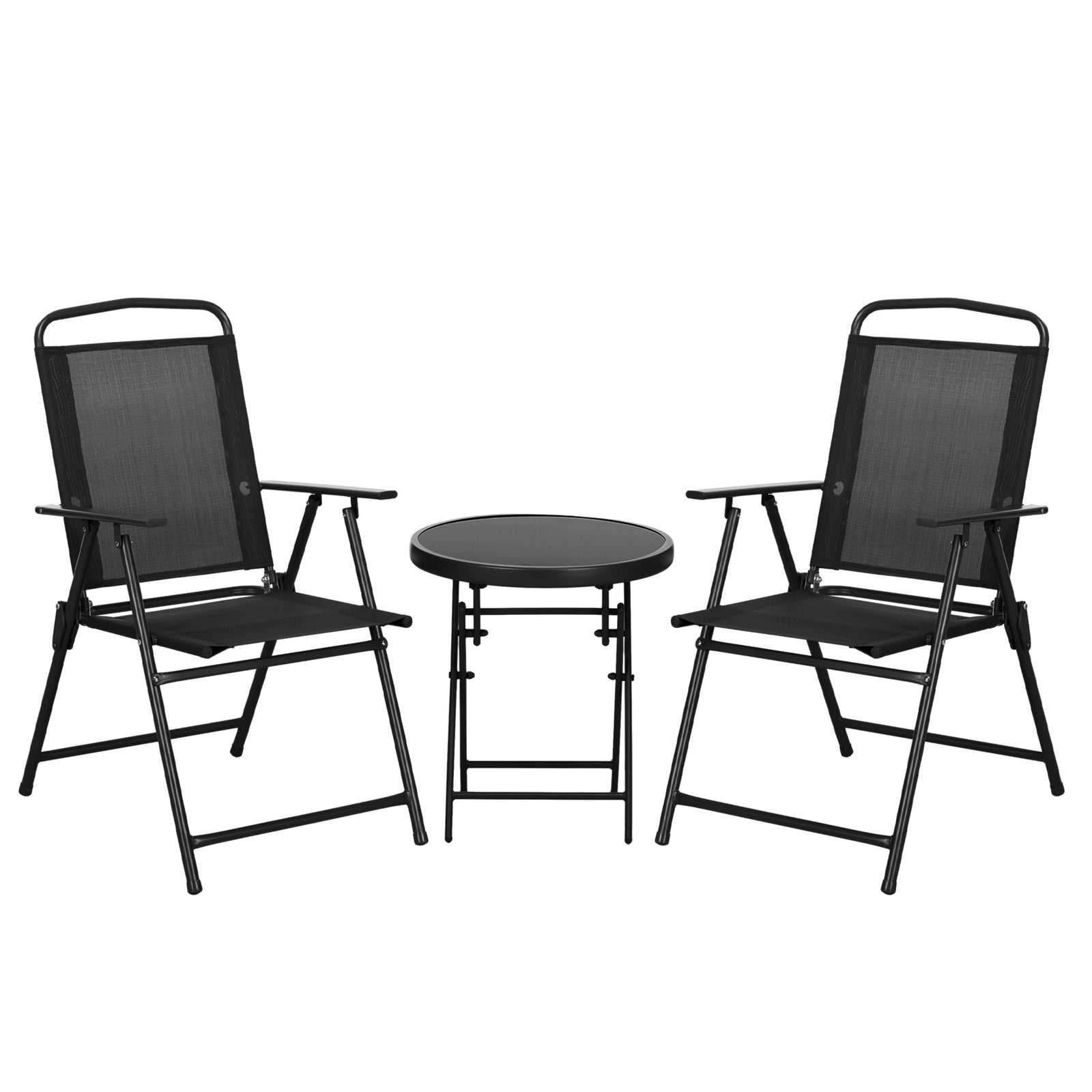 Three-Piece Garden Seat Set, with Glass-Top Table - Black