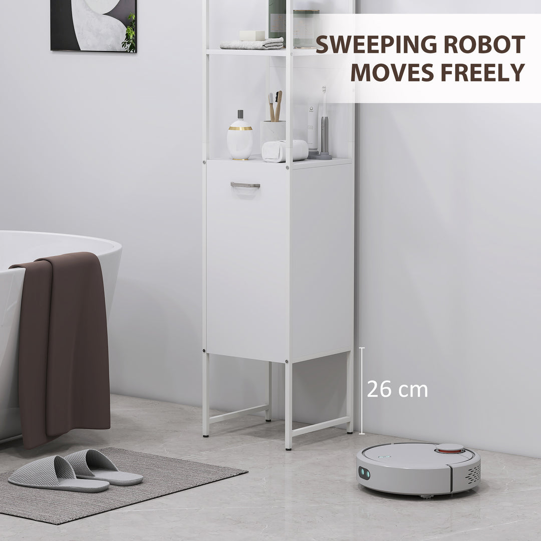 Tall Bathroom Cabinet with Open Shelves and Adjustable Shelf - White