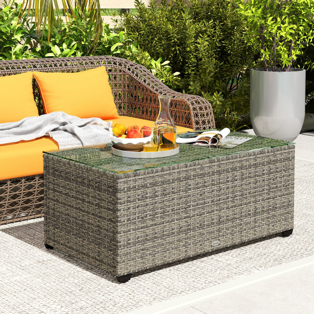 90 x 50cm Glass-Top Rattan Side Table