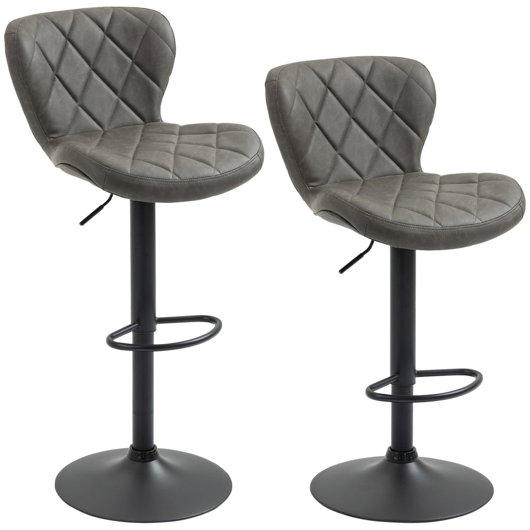 MCL Bar Stools, Set of 2 Breakfast Bar Chairs, Swivel Barstools with Backrest and Footrest, Steel Frame Diamond Pattern PU, for Kitchen Counter, Dining Room, Dark Grey