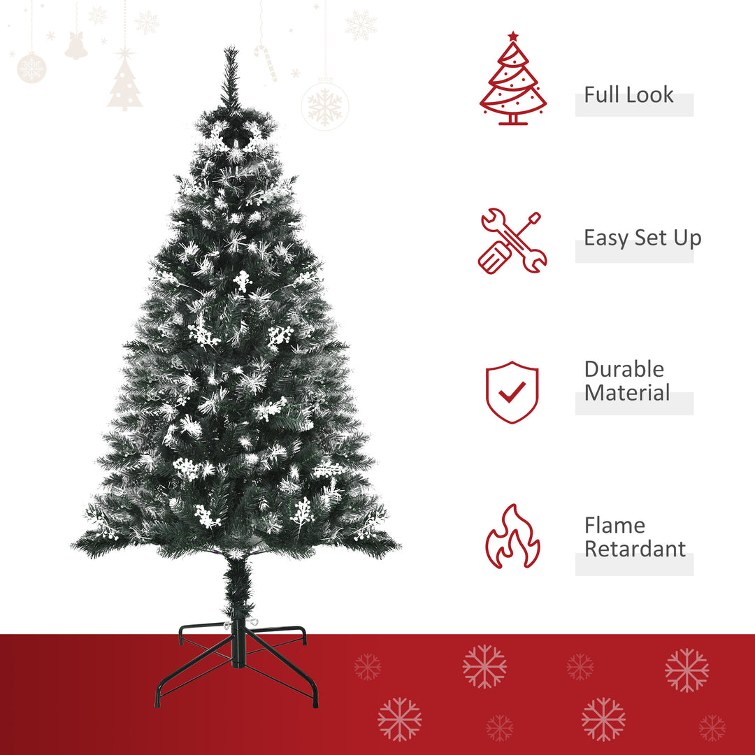 5FT Artificial Snow-Dipped Christmas Tree Xmas | Home Home Indoor Decoration | Removable Stand w/ White Berries Star Topper Branch Green