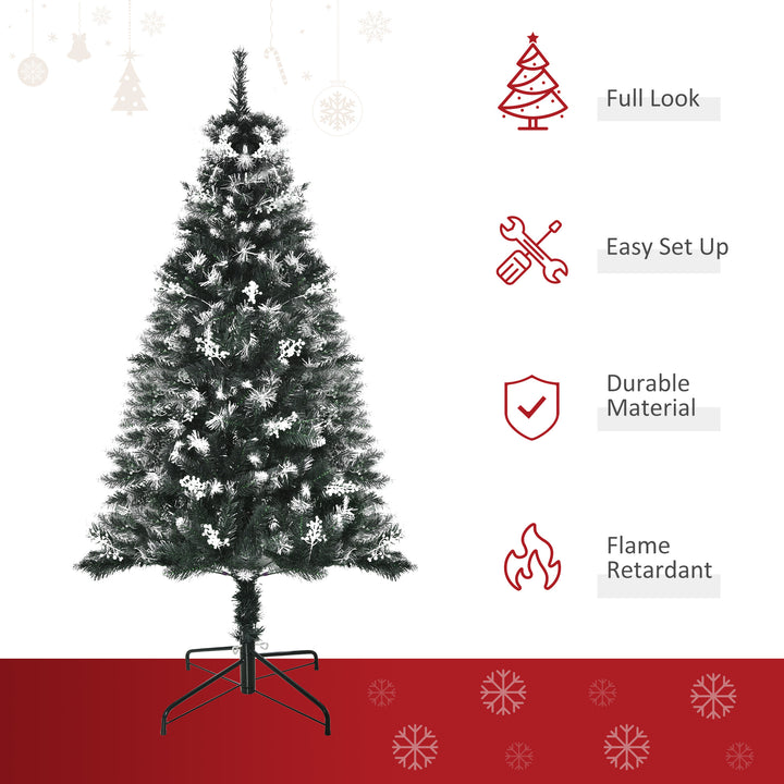5FT Artificial Snow-Dipped Christmas Tree Xmas | Home Home Indoor Decoration | Removable Stand w/ White Berries Star Topper Branch Green