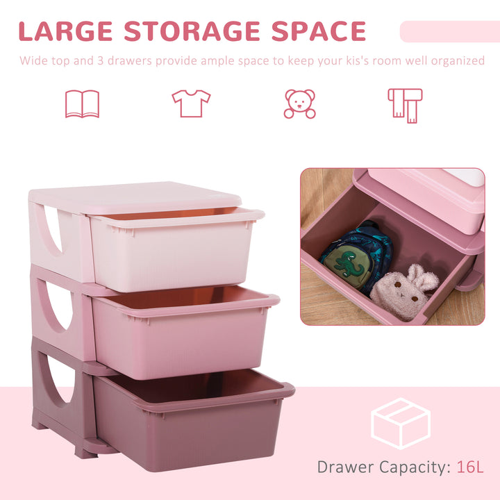 MCL 3 Drawers Plastic Storage Units, 3 Tier Kids Storage Units, Children Toy Chest for Nursery, Playroom, Bedroom, Pink