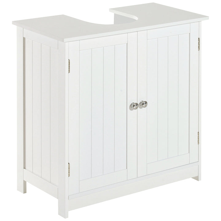 HOMCOM Under-Sink Vanity Unit: 2-Tier Bathroom Cabinet, Space-Saving Wooden Storage, Classic White | Aosom UK