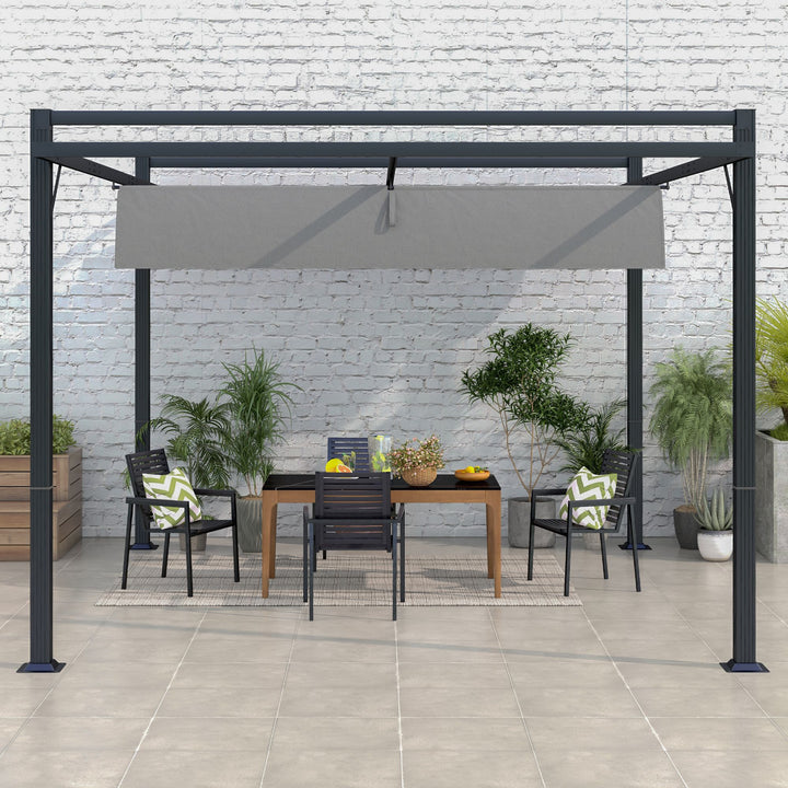 3 x 4m Retractable Pergola, Garden Gazebo Shelter with Aluminium Frame, for Grill, Patio, Deck, Dark Grey