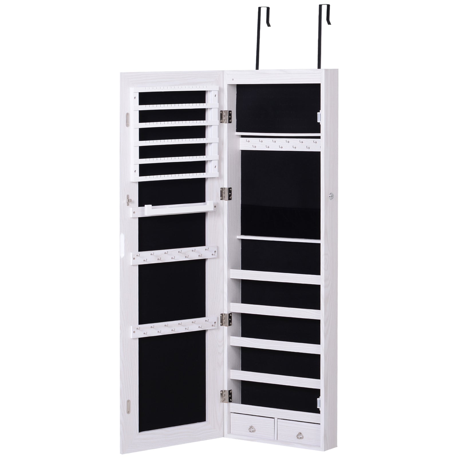 Jewelry Cabinet with Mirror and LED Lights, Lockable Makeup Cosmetics Jewellery Organiser, Mirror with Storage for Bedroom Dressing Room, White
