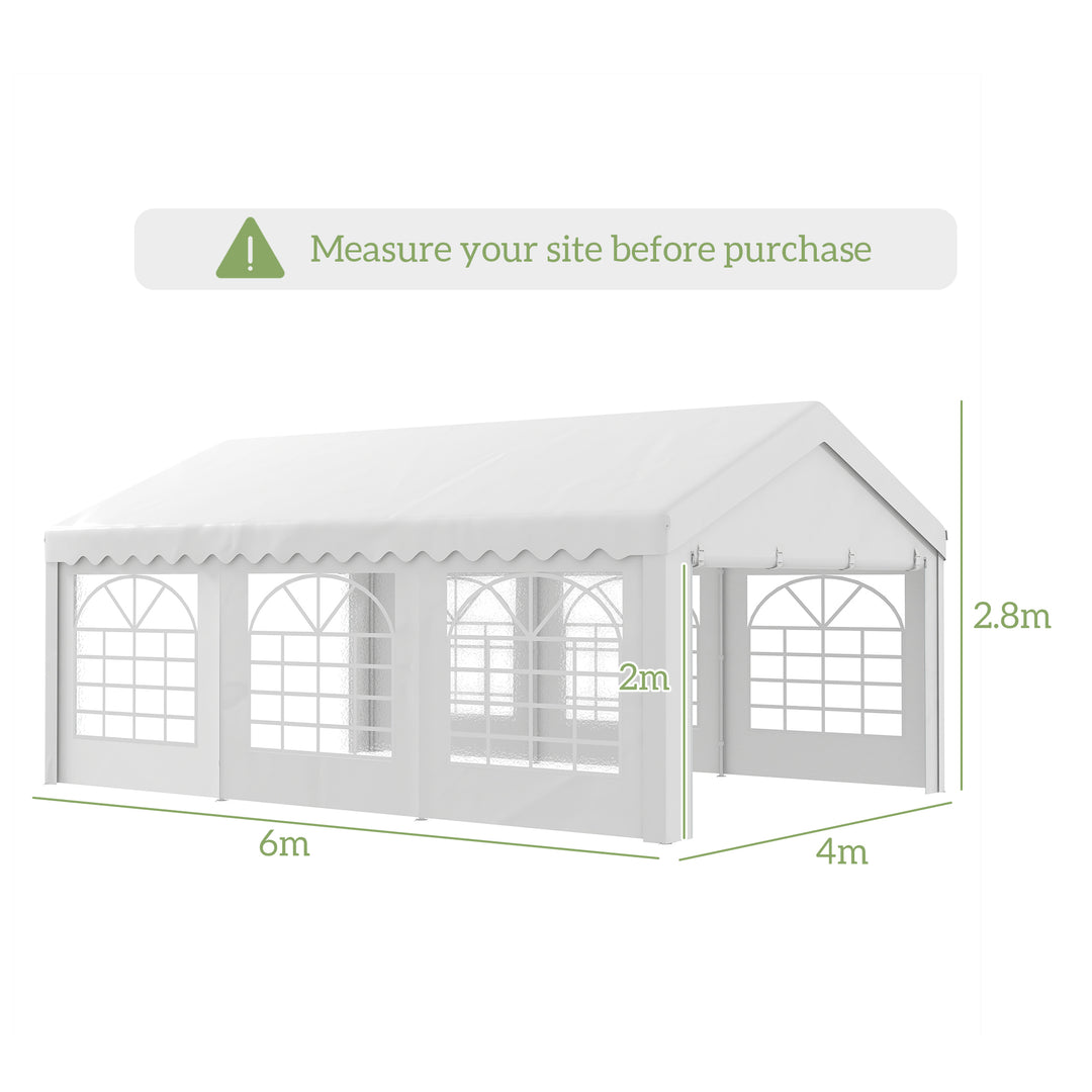 6m x 4m Heavy Duty Garden Gazebo, Galvanised Marquee Party Tent with Removable Sides and Windows for Parties, Wedding and Events, White