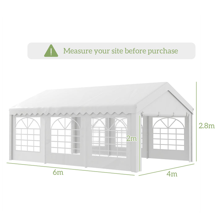 6m x 4m Heavy Duty Garden Gazebo, Galvanised Marquee Party Tent with Removable Sides and Windows for Parties, Wedding and Events, White