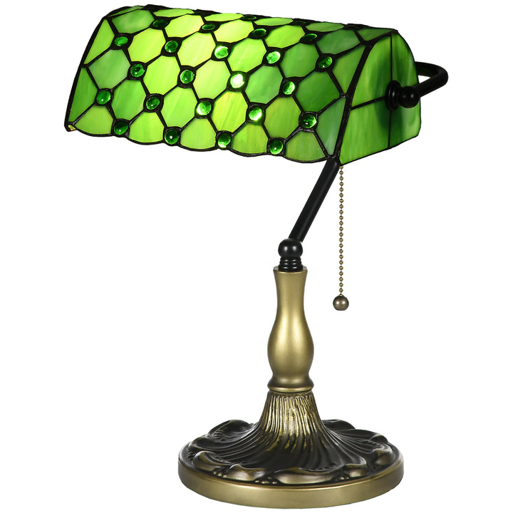 HOMCOM Stained Glass Bedroom Table Lamp, Handmade Antique Bedside Light for Bedroom, Living Room, Home, Nightstand, Green | Aosom UK