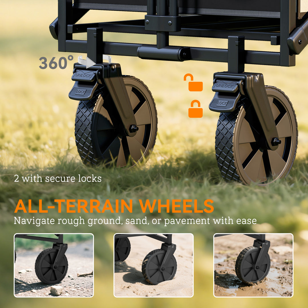 Folding Steel Frame Garden Storage Cart, with Wheels and Handle - Black