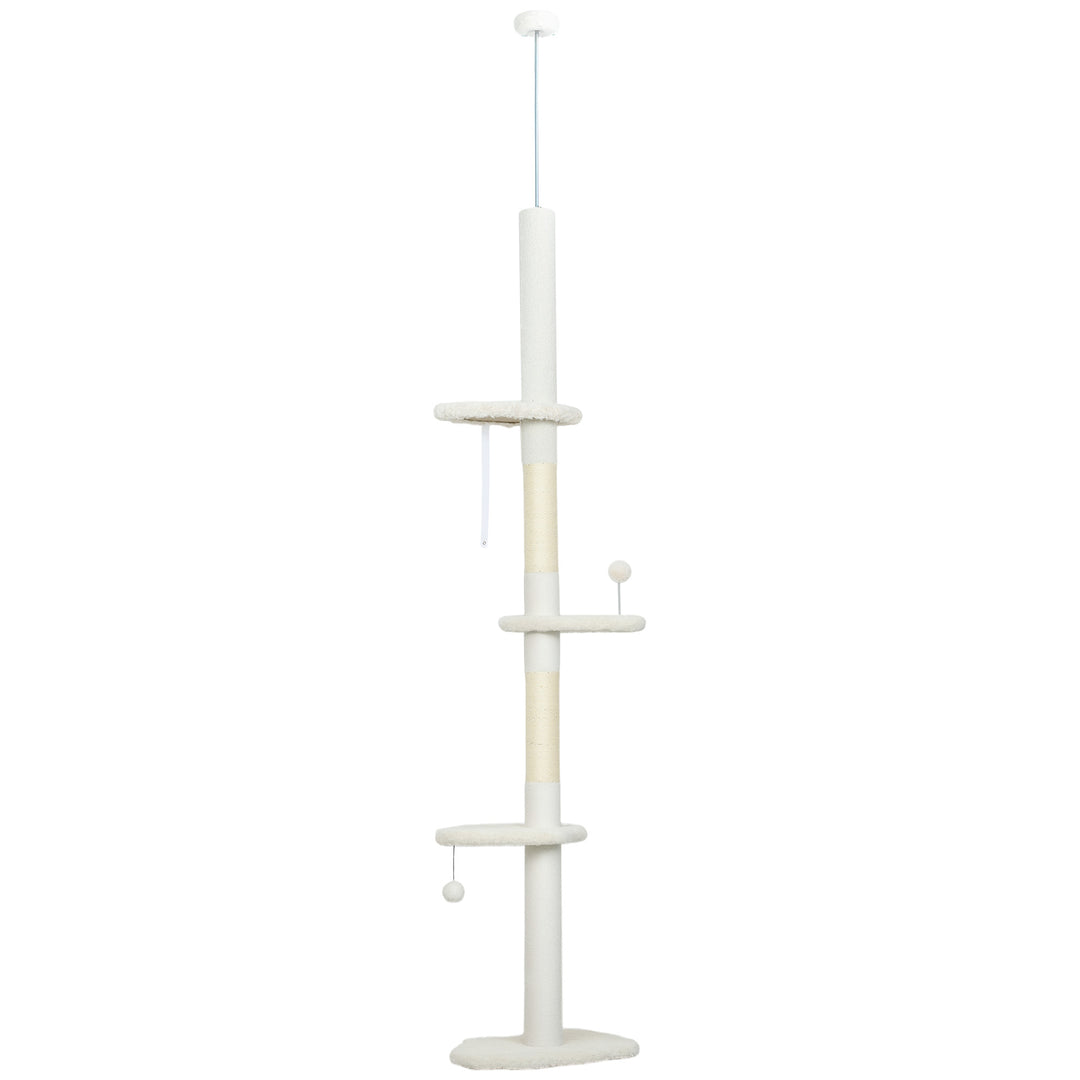 225-255 cm Adjustable Cat Climbing Tower with Sisal Scratching Posts, 