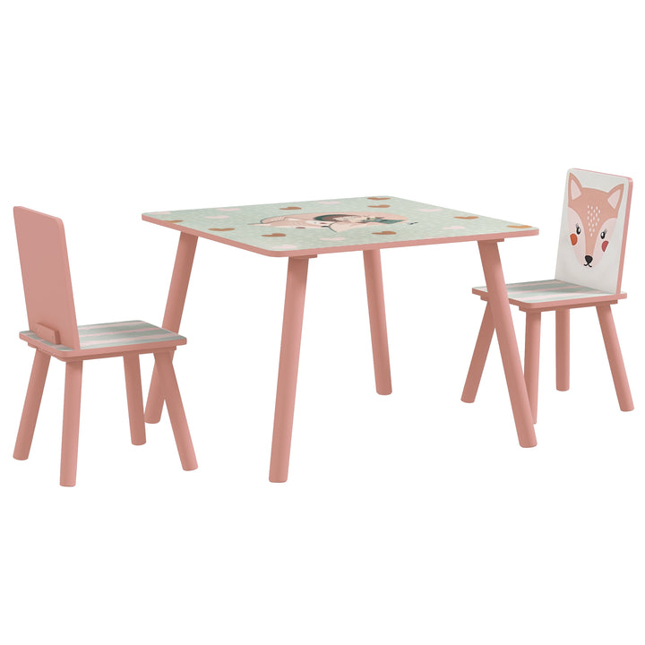 ZONEKIZ Toddler Desk and Chair Set, Kids Activity Table with Two Chairs, Furniture for Ages 3-6, Pink | Aosom UK