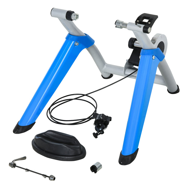 HOMCOM Steel 8-Level Indoor Stationary Bike Trainer Frame Bike Rack Exercises Blue | Aosom UK