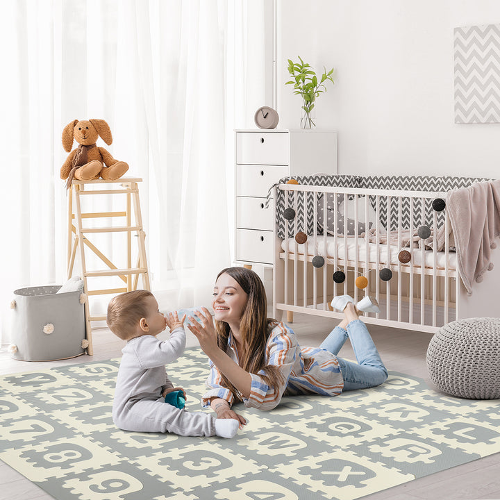 36Pcs Foldable Baby Foam Play Mat for Kids EVA Soft Jigsaw Floor Tiles Toddler Educational with Alphabet and Numbers Anti-Slip Crawling Learning 31.5 x 31.5