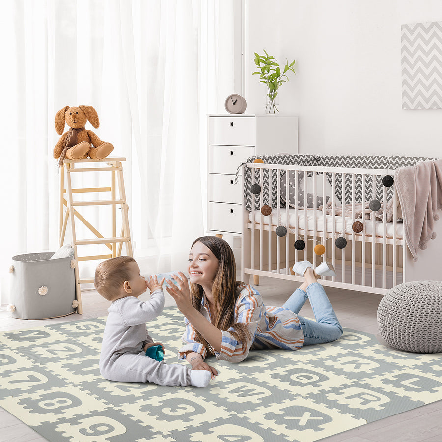 36Pcs Foldable Baby Foam Play Mat for Kids EVA Soft Jigsaw Floor Tiles Toddler Educational with Alphabet and Numbers Anti-Slip Crawling Learning 31.5 x 31.5