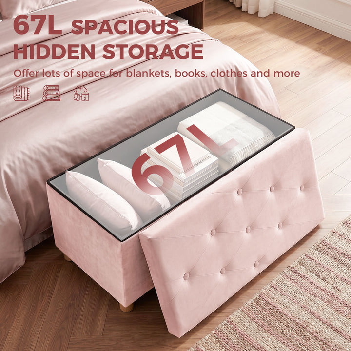 Velvet Upholstered Foldable Ottoman Footrest, Storage Ottoman Bench wi