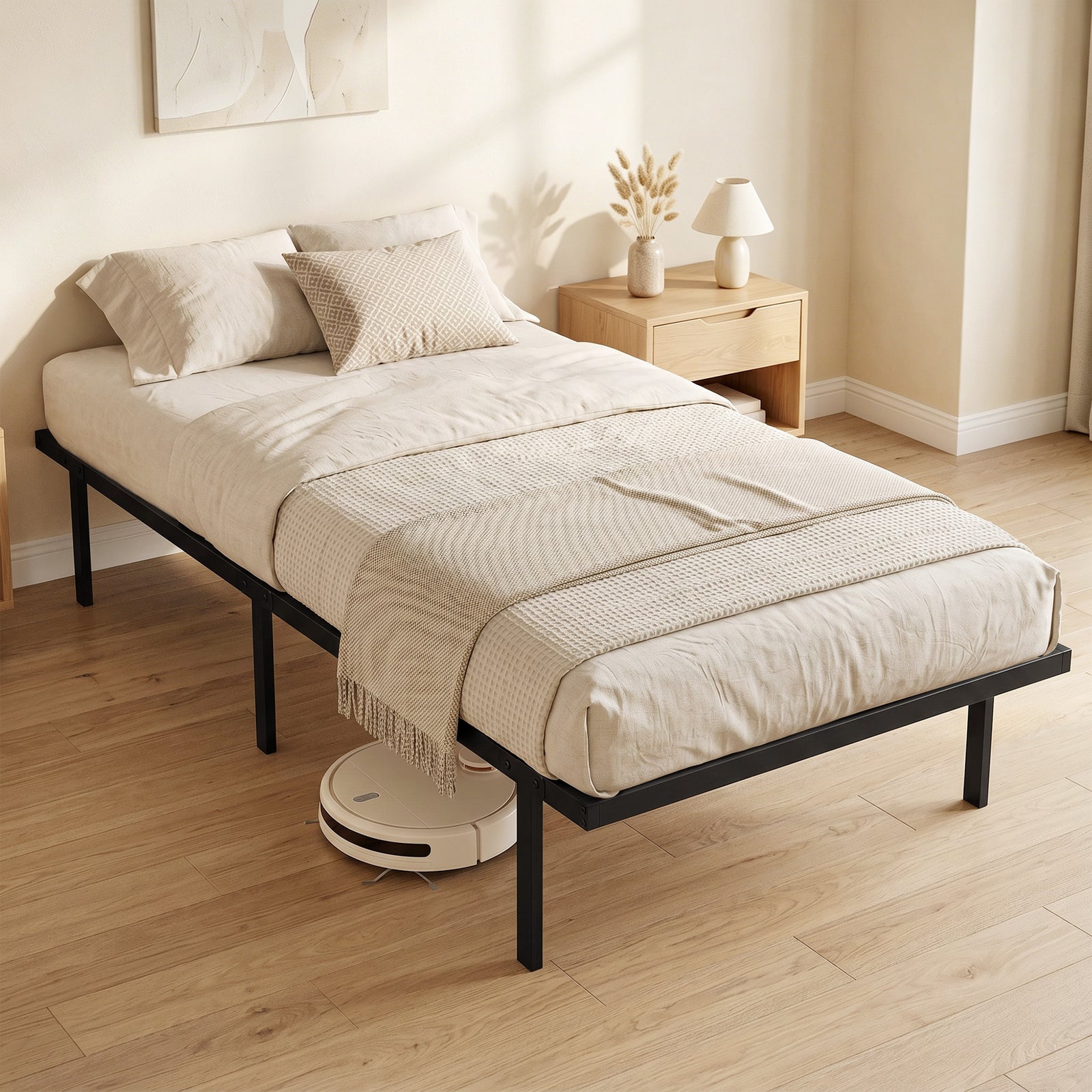3ft Single Bed Frame with Underbed Storage, Metal Platform Bed Frame w