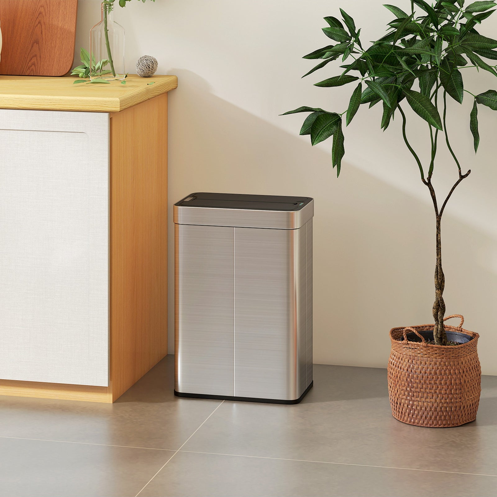 55L Sensor Bin, Large Automatic Touchless Rubbish Bin with Soft-Close 