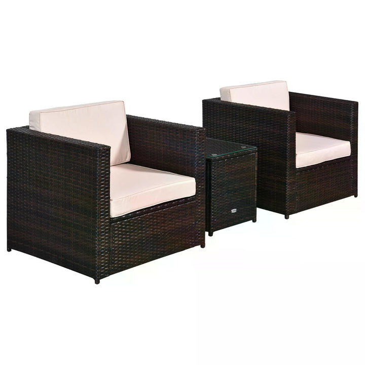 2-Seater Rattan Sofa Furniture Set W/Cushions, Steel Frame-Brown