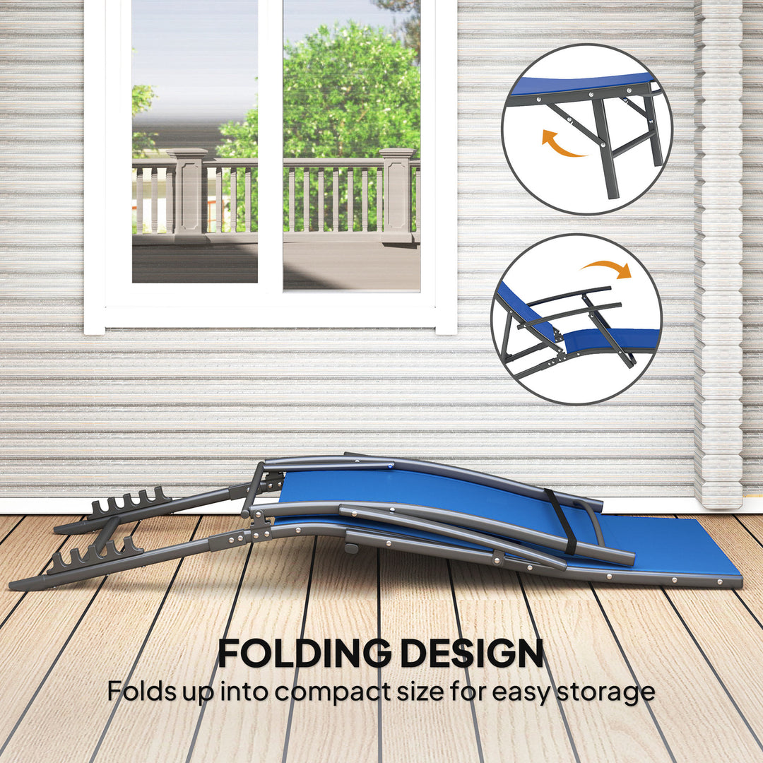 Set of Two Adjustable Back Sun Loungers - Blue