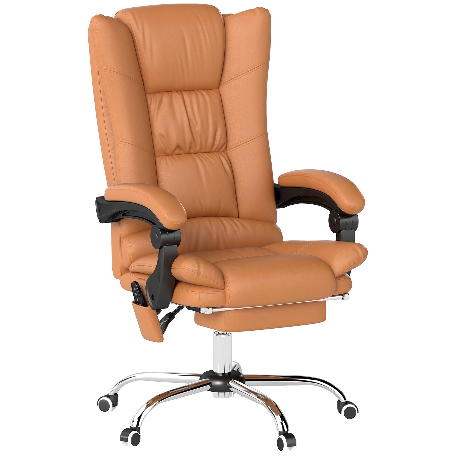 High Back Vibration Massage Office Chair, Heated Reclining PU Leather Computer Chair with 135° Reclining Back and Footrest, Light Brown