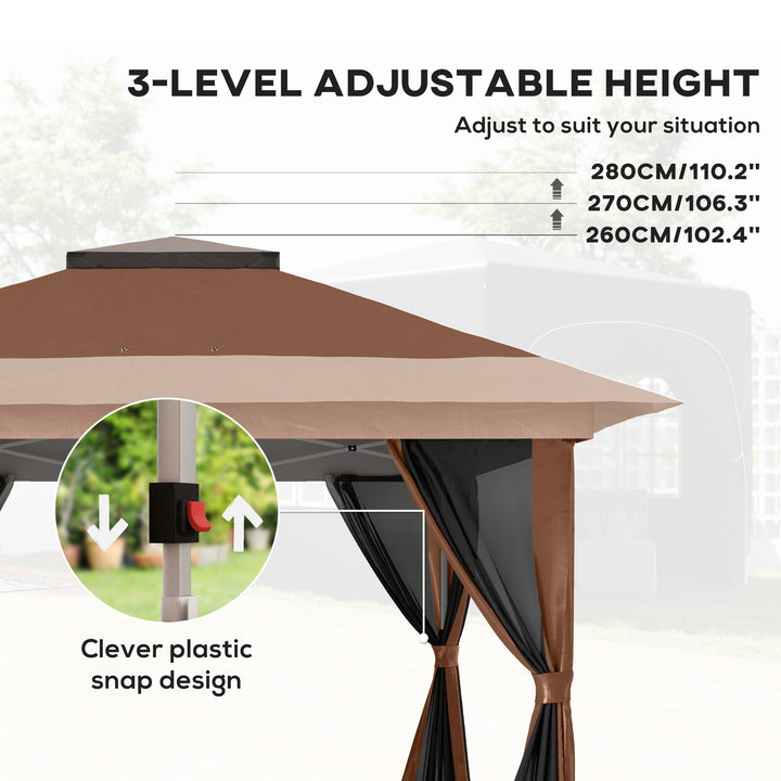 3.6 x 3.6m Pop-Up Gazebo, with Accessories - Brown