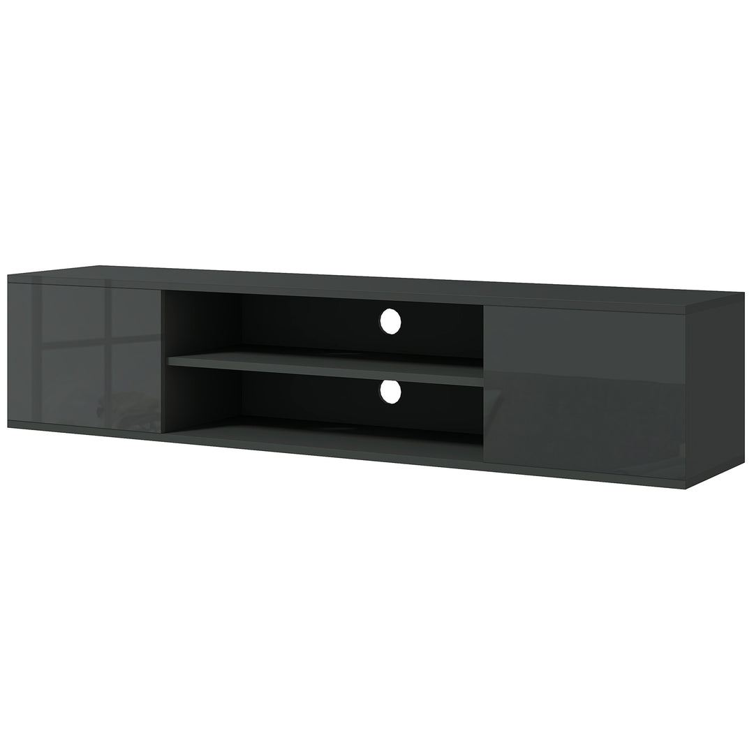 Floating TV Stand Cabinet for TVs up to 60", Wall Mounted TV Unit with Open Shelf, Storage Cupboards and Cable Management for Living Room, White - Grey