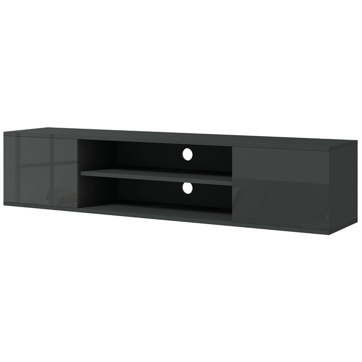 Floating TV Stand Cabinet for TVs up to 60", Wall Mounted TV Unit with Open Shelf, Storage Cupboards and Cable Management for Living Room, White - Grey