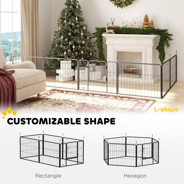 6 Panels Dog Playpen, Portable Detachable Puppy Pen with Door, for Small Dogs, 60cm High, Grey