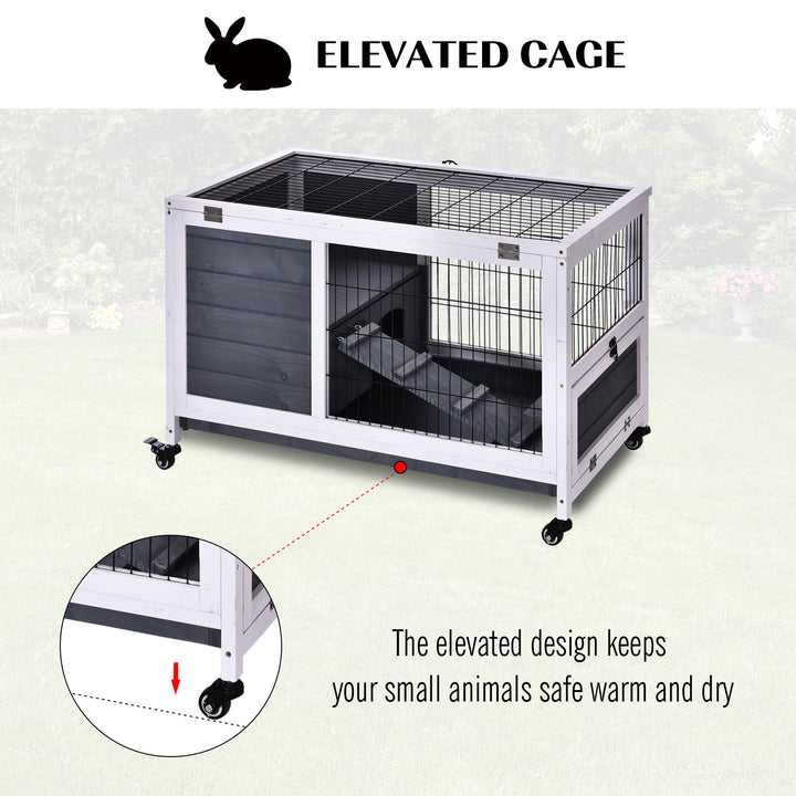 Rabbits Indoor Fir Wood Lift-Top Hutch Guinea Pigs Hutches-Grey and White