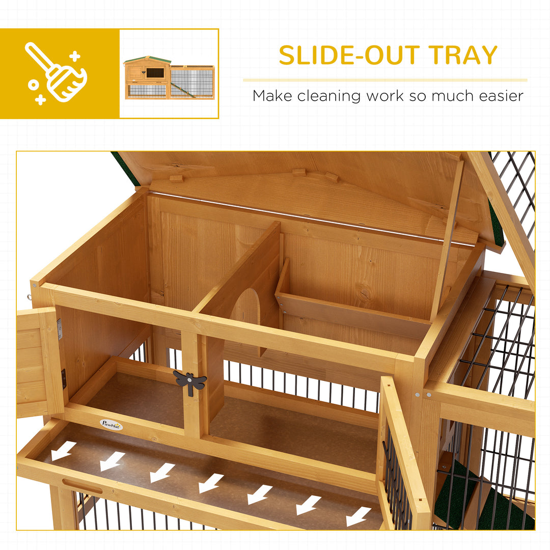 PawHut Wooden Rabbit Hutch with Outdoor Run Yellow | Aosom UK