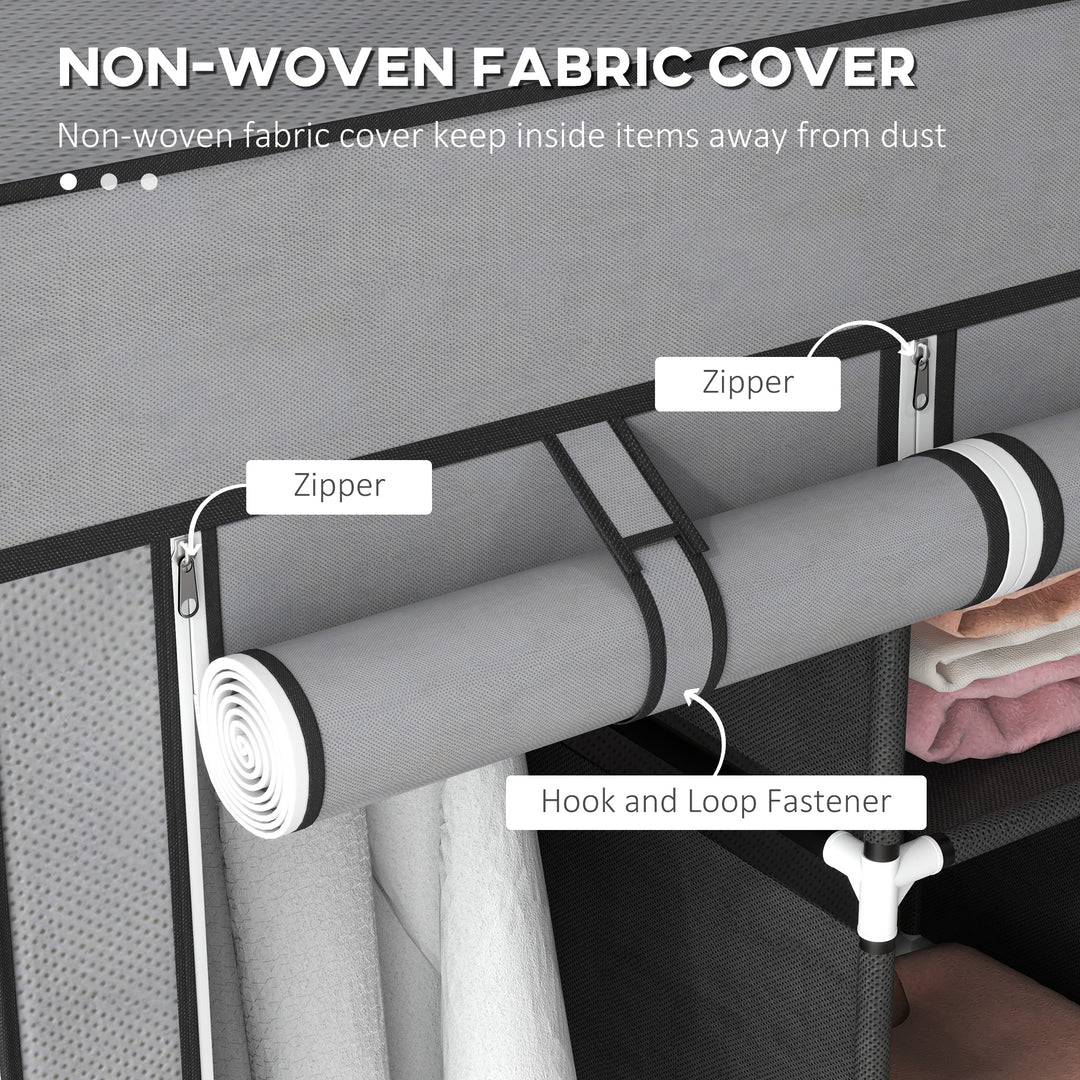 Fabric Wardrobe for Bedroom, Portable Wardrobe with 5 Shelves, 2 Hanging Rails and 3 Fabric Drawers, Foldable Closet, 125 x 43 x 162.5cm, Dark Grey