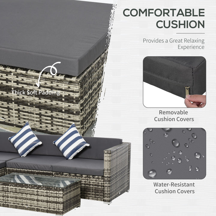 4-Seater Rattan Sofa Set Wicker Sectional Furniture Cushion Grey Garden