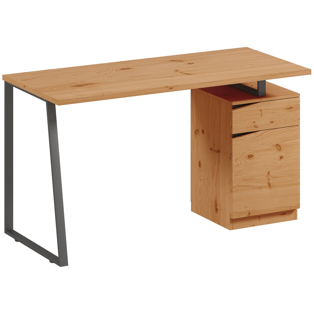MCL Computer Desk, Writing Desk with Cabinet, Drawer, Metal Legs, Work Table for Home Office Study, Natural Wood Finish