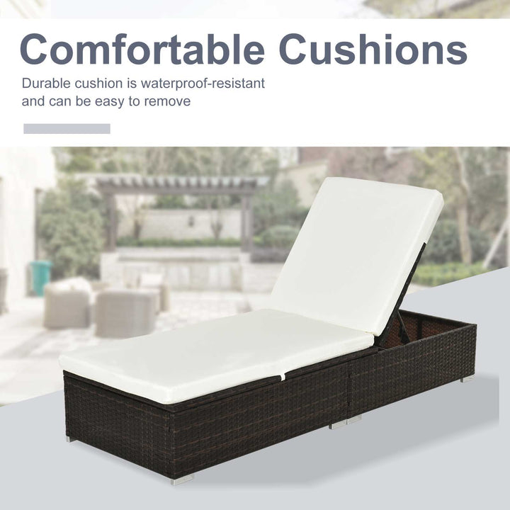 PE Rattan Sun Lounger, Five-level Adjustable Recliner Bed Chair with Soft Padded Cushion for Patio, Garden, Mixed Brown