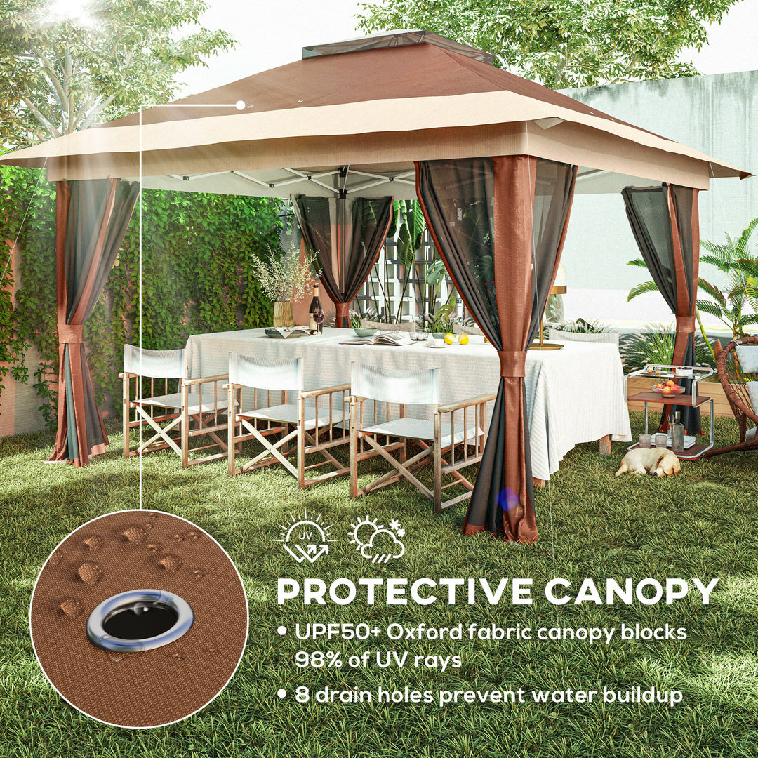 3.6 x 3.6m Pop-Up Gazebo, with Accessories - Brown
