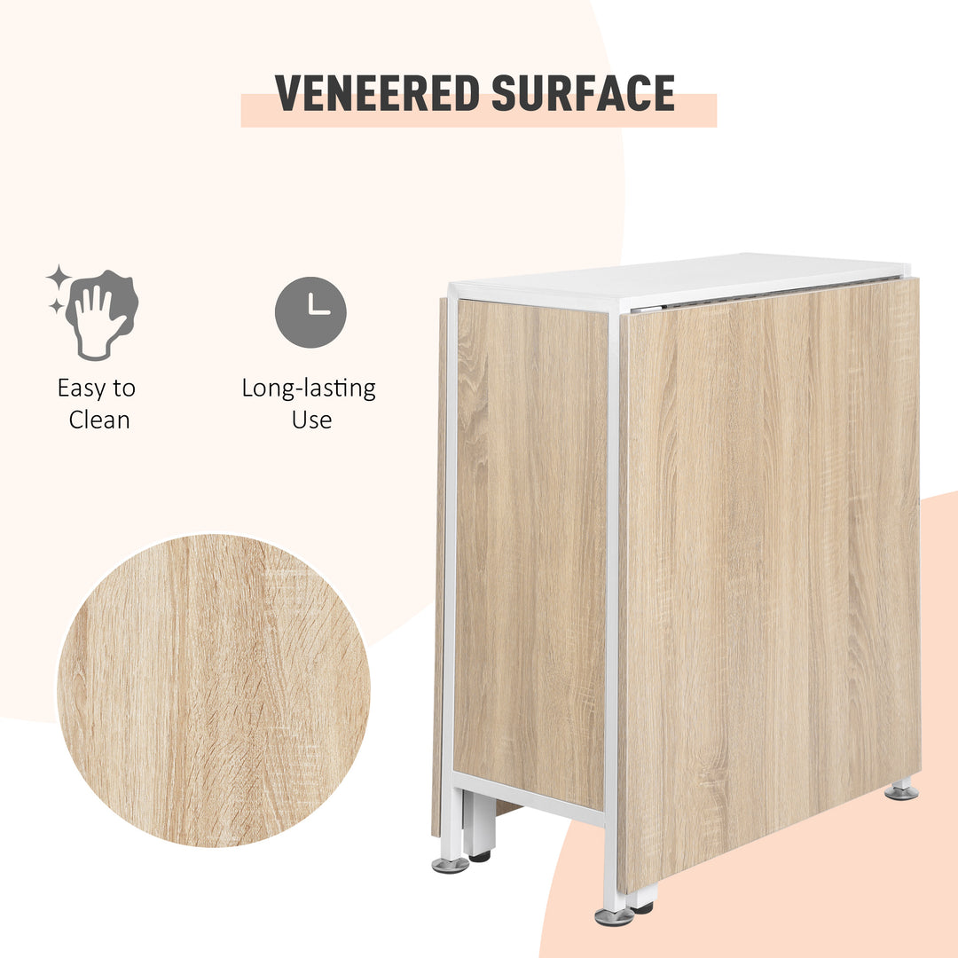 MCL Foldable Drop Leaf Dining Table Folding Workstation for Small Space with Storage Shelves Cubes Oak & White