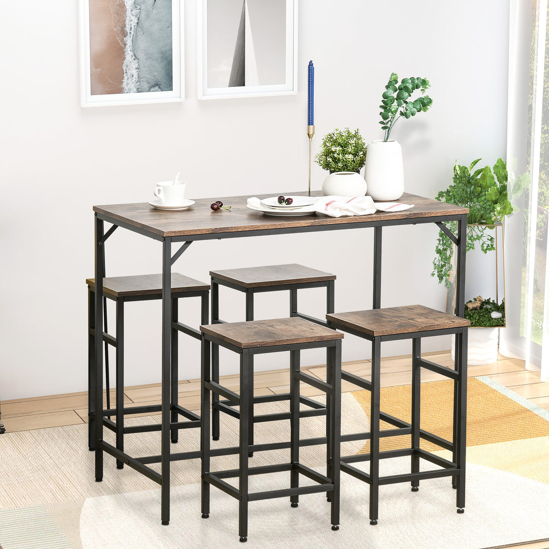 HOMCOM Industrial Rectangular Bar Table and Stools with 4 Stools, Dining Table and Chairs Set for Dining Room, Bar Table Set, Dinette | Aosom UK