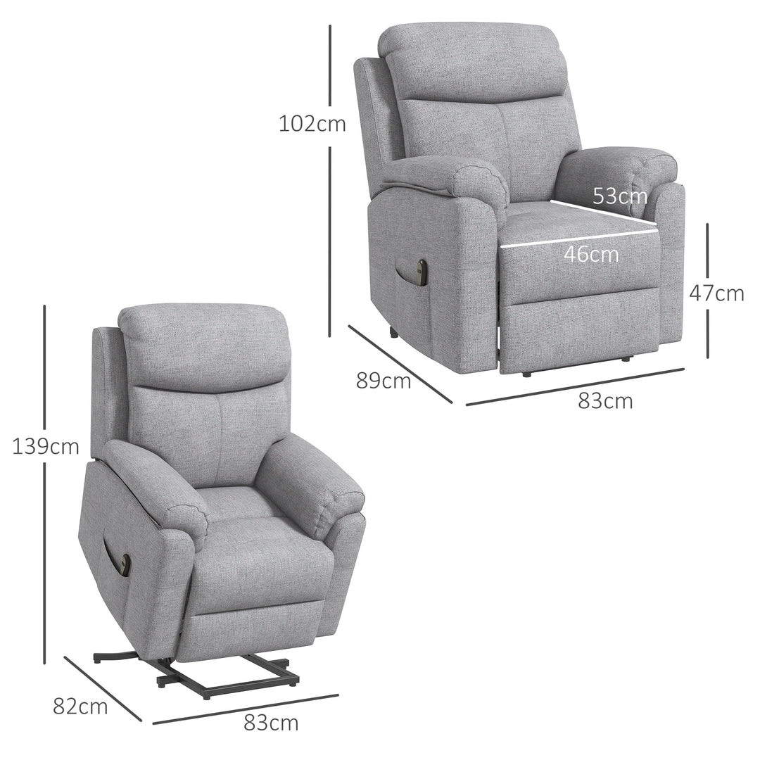 Power Lift Recliner Chair, Electric Lift Chair for Elderly, Overstuffed Linen Fabric Riser and Reclining Armchair with Remote Control, Side Pockets, for Living Room, Grey