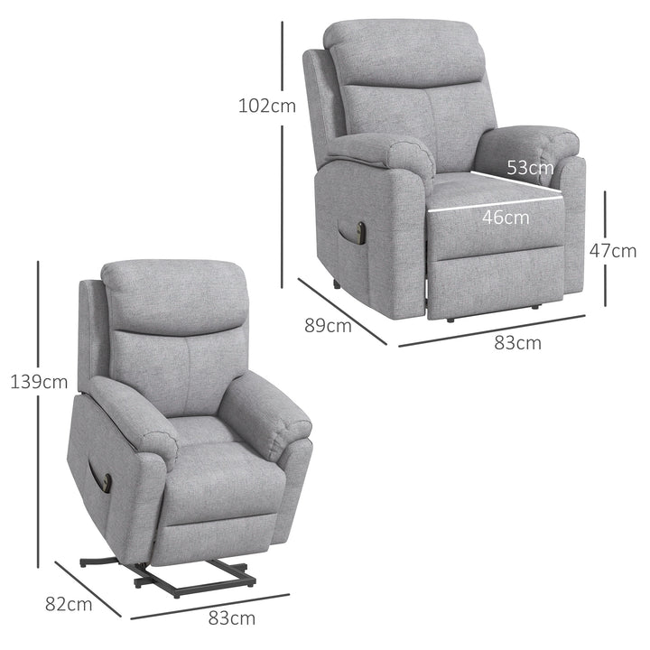 Power Lift Recliner Chair, Electric Lift Chair for Elderly, Overstuffed Linen Fabric Riser and Reclining Armchair with Remote Control, Side Pockets, for Living Room, Grey