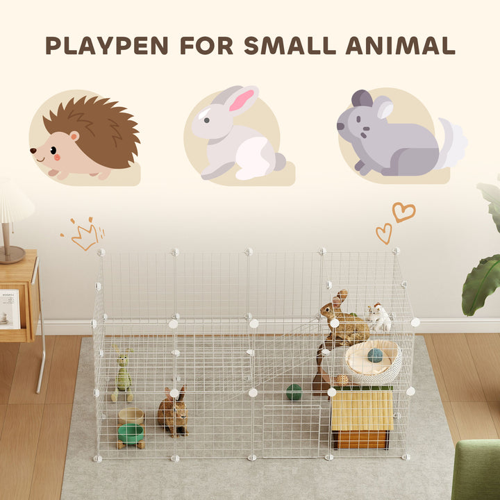 PawHut DIY 36 Panel Pet Playpen Metal Wire Fence for Chinchilla, Hedgehog, Bunny, Indoor, Outdoor Use, White